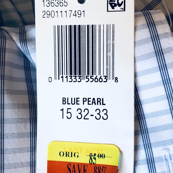 DKNY Men’s Pearl Blue and White Plaid Long Sleeve Dress Shirt, 15- 32/33 - Picture 4 of 4